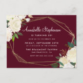 ブルガンディマルサラ金ゴールド幾何学誕生日パーティー インビテーションポストカード (正面)