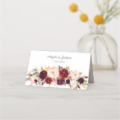 ブルガンディマルサラ&赤面フローラ – ホワイト プレイスカード (裏面)