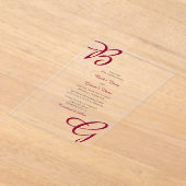 ブルガンディマルーンイニシャル秋秋の結婚式 アクリル招待状 (レイダウン)