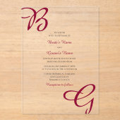 ブルガンディマルーンイニシャル秋秋の結婚式 アクリル招待状 (正面)