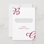 ブルガンディマルーンイニシャル秋秋の結婚式 サンキューカード (裏面)