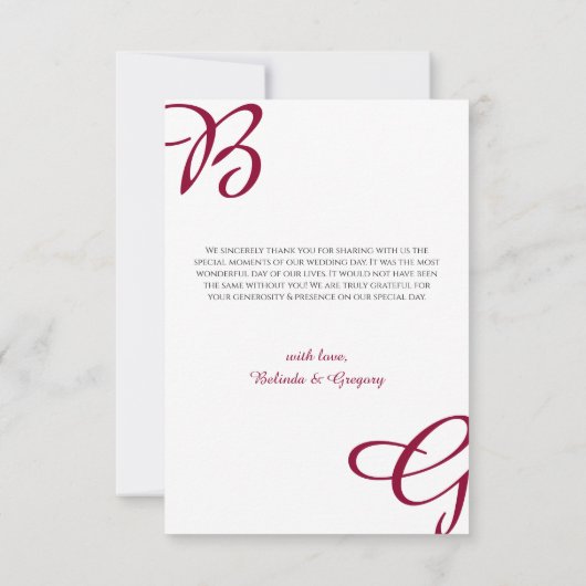 ブルガンディマルーンイニシャル秋秋の結婚式 サンキューカード (裏面)