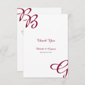 ブルガンディマルーンイニシャル秋秋の結婚式 サンキューカード (正面/裏面)