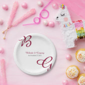 ブルガンディマルーンイニシャル秋秋の結婚式 ペーパープレート (パーティー)