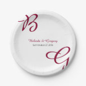 ブルガンディマルーンイニシャル秋秋の結婚式 ペーパープレート (正面)