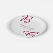 ブルガンディマルーンイニシャル秋秋の結婚式 ペーパープレート (アングル)