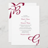 ブルガンディマルーンイニシャル秋秋の結婚式 招待状 (正面/裏面)