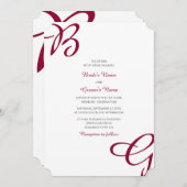 ブルガンディマルーンイニシャル秋秋の結婚式 招待状 (正面/裏面)