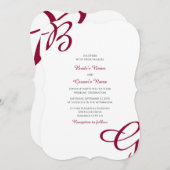 ブルガンディマルーンイニシャル秋秋の結婚式 招待状 (正面/裏面)