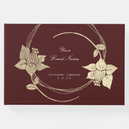 ブルガンディマルーンシャンペーン金ゴールドフローラリースルクス ゲストブック