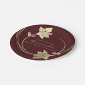 ブルガンディマルーンシャンペーン金ゴールドフローラリースルクス ペーパープレート (アングル)