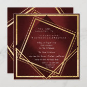 ブルガンディマルーンジオメトリゴールデンスクエア誕生日 招待状 (正面/裏面)
