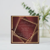 ブルガンディマルーンジオメトリゴールデンスクエア誕生日 招待状 (スタンド正面)