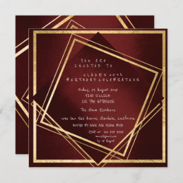 ブルガンディマルーンジオメトリゴールデンスクエア誕生日 招待状