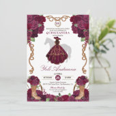 ブルガンディマルーンチャロヴェニドスQuinceanera 招待状 (スタンド正面)