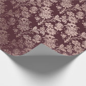 ブルガンディマルーンピンクローズ金ゴールド王室のフローラ ラッピングペーパー (角)