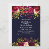 ブルガンディマルーンブルー秋フローラブライダルシャワー 招待状 (正面)