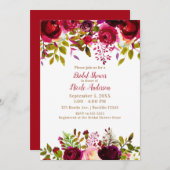 ブルガンディマルーンマルサラボルドフローラブライダルシャワー 招待状 (正面/裏面)