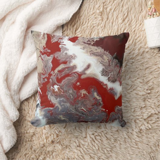 ブルガンディマルーンレッドグレー抽象芸術アートマーブル クッション (ブランケット)