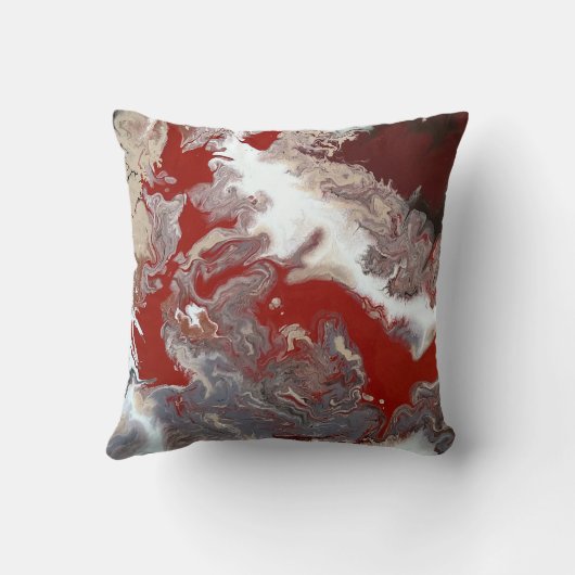 ブルガンディマルーンレッドグレー抽象芸術アートマーブル クッション (裏面)