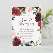 ブルガンディマルーンレッドフローラスウィート16パーティー 招待状 (スタンド正面)