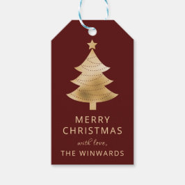 ブルガンディマルーン金ゴールドクリスマスツリー ギフトタグ