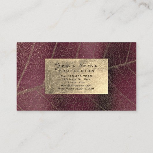 ブルガンディマルーン金ゴールドサファイアセピアフォイル植物学 名刺 (裏面)