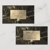 ブルガンディマルーン金ゴールドセピアマーブルフォイルボタニカル 名刺 (正面/裏面)