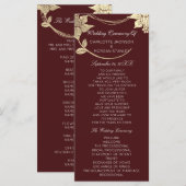 ブルガンディマルーン金ゴールドフローライベント結婚式 プログラム (正面/裏面)