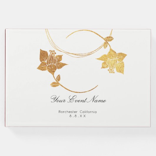 ブルガンディマルーン金ゴールド結婚フローラズホワイト ゲストブック (正面)