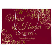 ブルガンディマルーン&金ゴールドレースメイド・オブ・オーナー（花嫁付き添い人）結婚ズ ラージペーパーバッグ (正面)