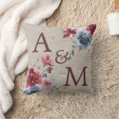 ブルガンディモノグラムダスティバラブルーフローラリネン クッション (ブランケット)