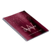 ブルガンディモノグラムバラ金ゴールドスパークル ノートブック (右側)