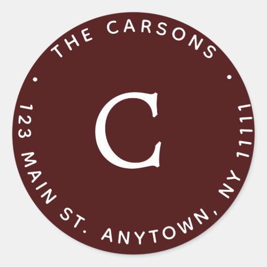 ブルガンディモノグラムラウンド差出人住所ラベル ラウンドシール (正面)