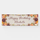 ブルガンディラストオレンジフローラハッピーバースデーバナー 横断幕 (横)