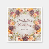 ブルガンディラストオレンジフローラ女子誕生日 スタンダードカクテルナプキン (正面)