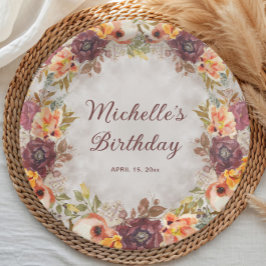 ブルガンディラストオレンジフローラ女子誕生日 ペーパープレート