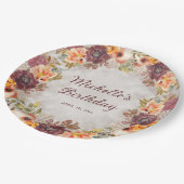 ブルガンディラストオレンジフローラ女子誕生日 ペーパープレート (アングル)
