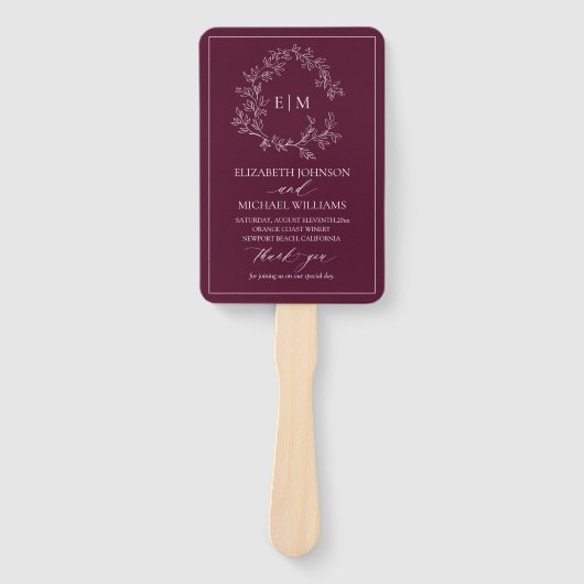 ブルガンディリーピークレストモノグラム結婚式 プログラム ハンドファン (正面)