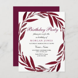ブルガンディリーフリース大人の誕生日パーティー招待状 招待状