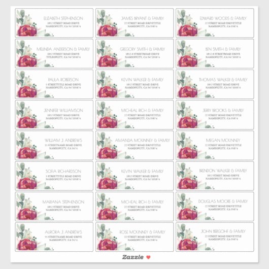 ブルガンディレッドと赤面ゲストネームズ住所 シール (シート)