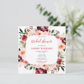 ブルガンディレッドと赤面ピンクフローラブライダルシャワー 招待状 (スタンド正面)