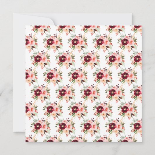 ブルガンディレッドと赤面ピンクフローラブライダルシャワー 招待状 (裏面)