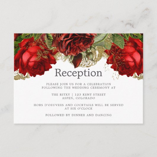 ブルガンディレッドと金ゴールドヴィンテージウェディング披露宴 エンクロージャーカード (正面)