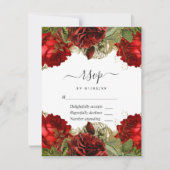 ブルガンディレッドと金ゴールドヴィンテージバラキンセアニラ 出欠カード (正面)