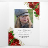 ブルガンディレッドと金ゴールドヴィンテージバラキンセアニラTr 三つ折り招待状 (内部中)