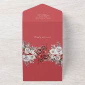 ブルガンディレッドアイボリーフローラ金ゴールドコーラル結婚ズ オールインワン招待状 (外側)