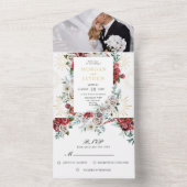 ブルガンディレッドアイボリーフローラ金ゴールドコーラル結婚ズ オールインワン招待状 (内側)