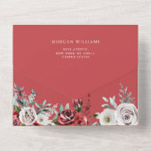 ブルガンディレッドアイボリーフローラ金ゴールドコーラル結婚ズ オールインワン招待状 (裏面)