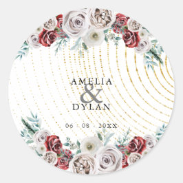 ブルガンディレッドアイボリーフローラ金ゴールドコーラル結婚ズ ラウンドシール